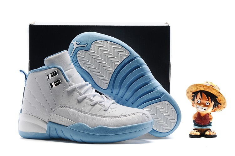 Air Jordan 12 White Baby Blue Shoes For Kids On Sale